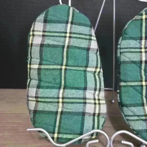 Handmade Microwave Mitts Green / White / Black /  Yellow Plaid / Regular Size - Picture 3 of 6